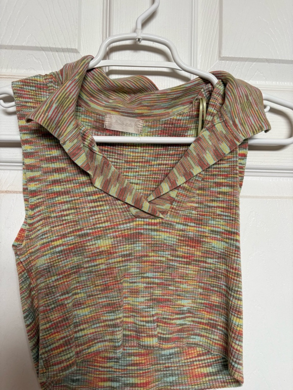 Altar'd State Multicolor Ribbed Collared Crop Top — Green, Orange, Pink